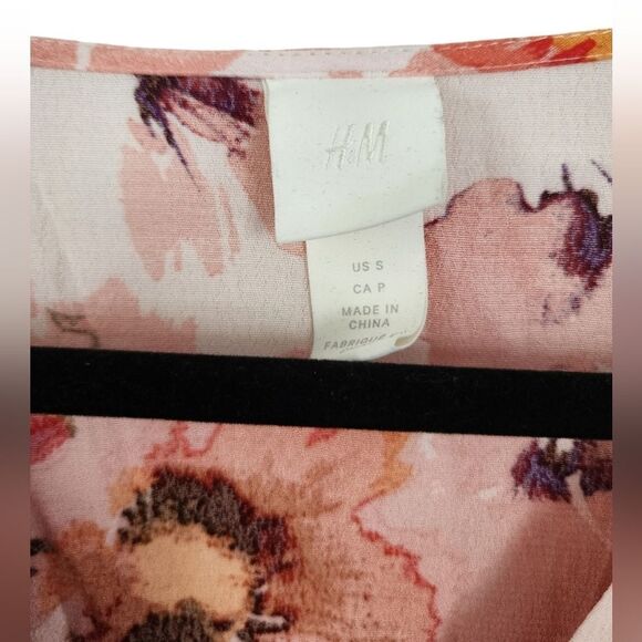 H&M Orange/Purple/Red/pink Floral Puff Sleeve V-Neck Sundress - button - Size S - Picture 4 of 4